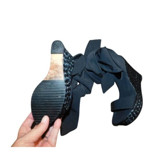 Donald J. Pliner Size 6.5 M Designer Wedge Ankle Tie Wrap Heels Shoes - Picture 3 of 5